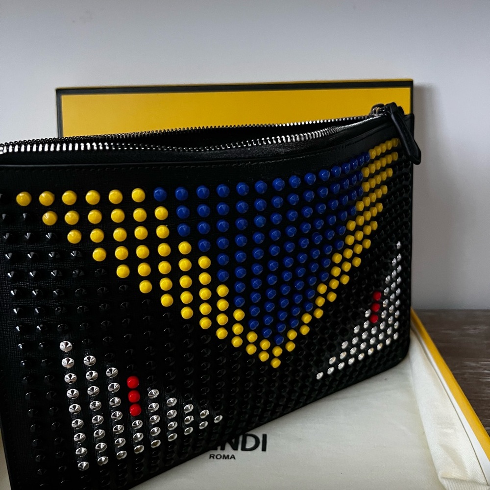 Fendi Monster Studs Leather Clutch Bag